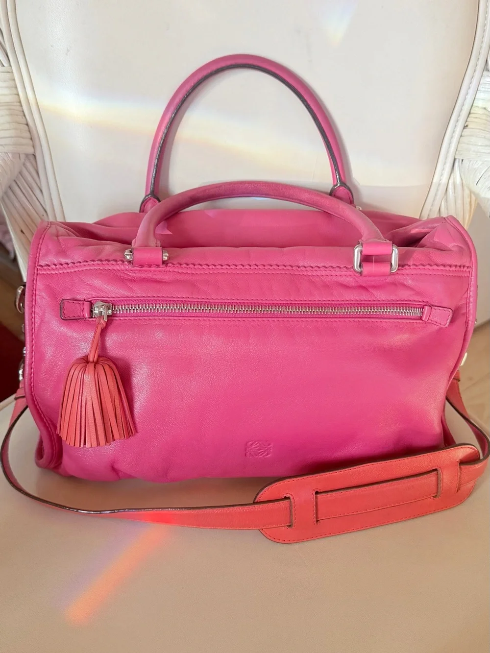 LOEWE Madrid Pink/ Red  2Way Medium Nappa Satchel. RT $ 3998.